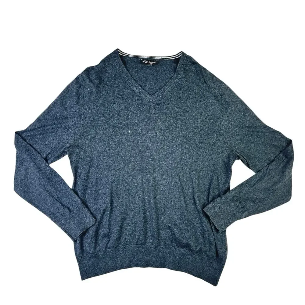 Banana Republic Men's Blue Silk Cashmere Knit Long Sleeve Pullover Sweater Top L
